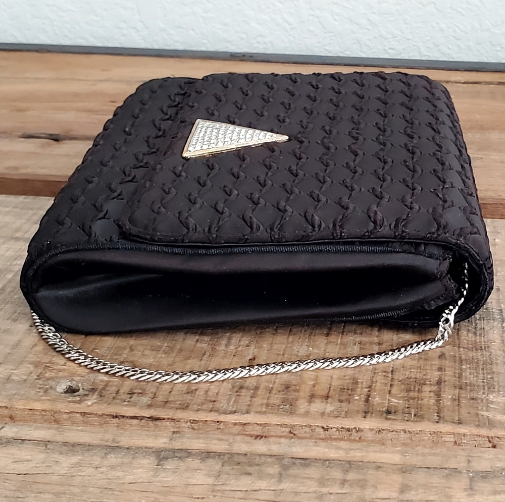 Miss Lewis Vtg Art Deco Black Satin/Textured, Diamond Embellishment Handbag EUC - Picture 9 of 16